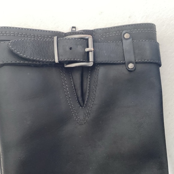 Clarks side zip low block heel leather moto style black boots with buckles 7 Med - Picture 11 of 16